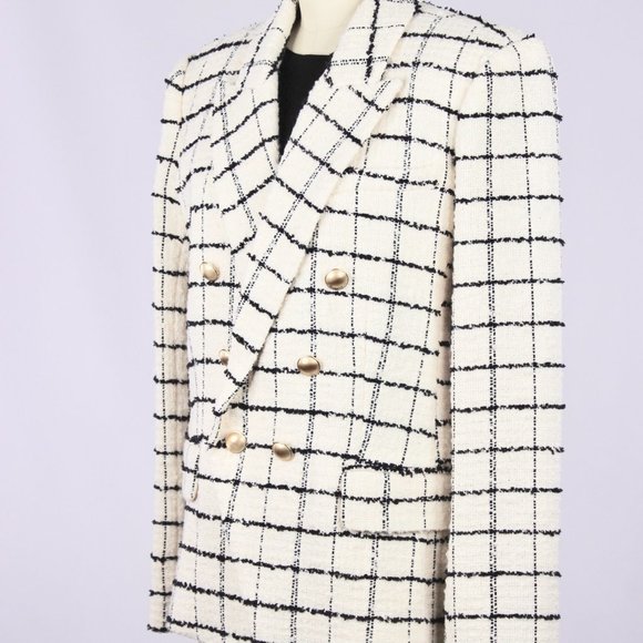 NWT L'AGENCE Kenzie White Check Boucle Tweed Double Breasted Blazer - Picture 9 of 13